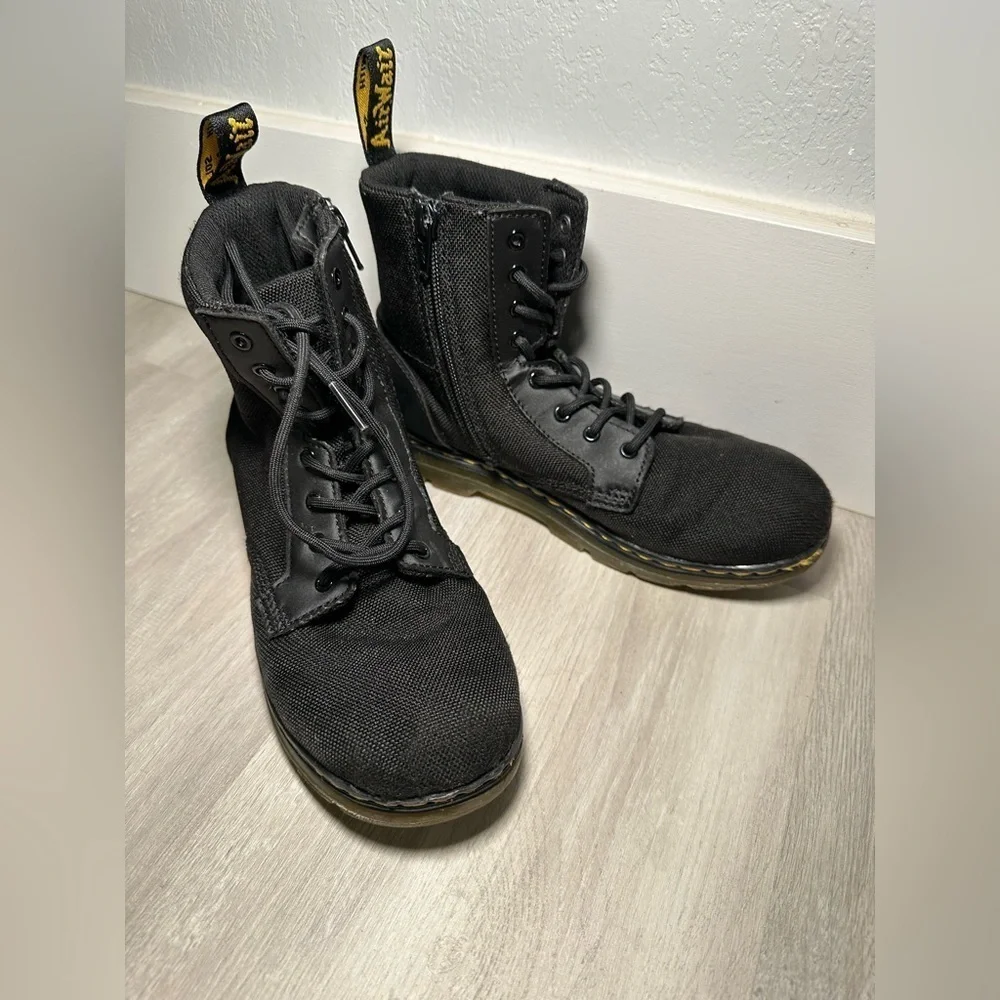Doc Dr Martens Boots Combs J Combat Lace Up Black Canvas Zip Youth Kids Sz 3